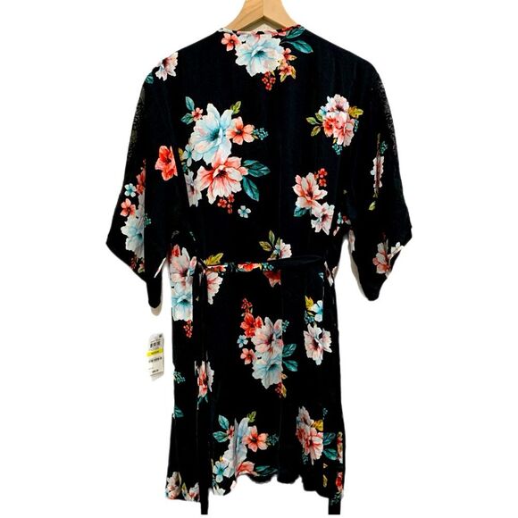 INTERNATIONAL CONCEPTS INTIMATES Nightgown Robe Set Women’s M Black Floral Pink. - Picture 3 of 16